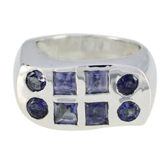 Nella silver ring with six purple gemstones in round and square cuts purple gemstone statement ring