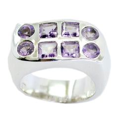 Nella purple gemstone statement ring with multiple square and round purple stones set in silver band