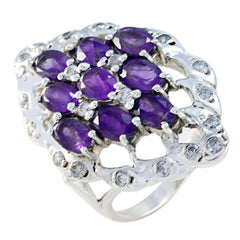 Olivia purple gemstone statement ring with multiple oval purple stones and silver band
