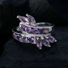 Tereza sterling silver purple gemstone statement ring featuring marquise and round amethyst stones