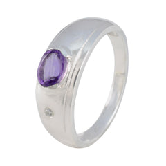 Grace silver ring featuring a purple gemstone toi et moi ring design with oval purple stone and small clear accent