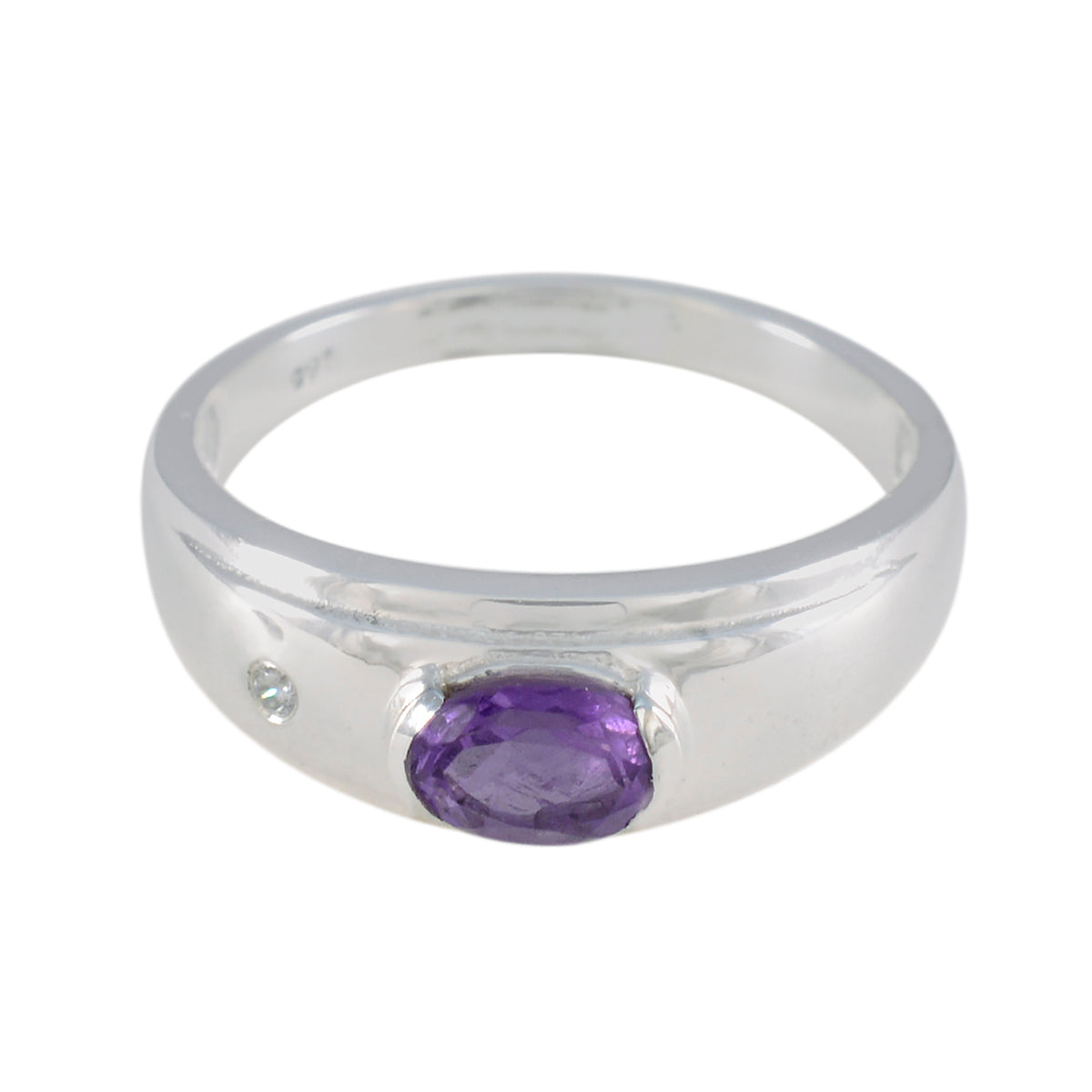 Grace purple gemstone toi et moi ring with silver band featuring an oval purple gemstone and small clear stone