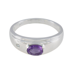 Grace purple gemstone toi et moi ring with silver band featuring an oval purple gemstone and small clear stone