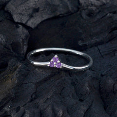 Ling silver band purple gemstone trilogy ring with three small purple stones in triangular setting
