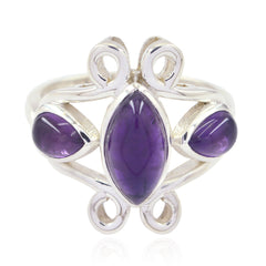 Siti silver ring featuring a purple gemstone trilogy ring design with three polished purple stones