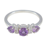 Emi purple gemstone trilogy ring with three purple stones and silver band