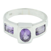 Ella silver ring featuring a purple gemstone trilogy ring design with three purple stones