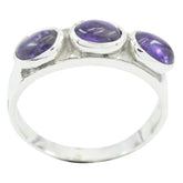 Ayaka sterling silver purple gemstone trilogy ring with three oval purple cabochon stones on band