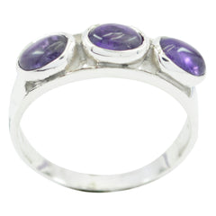 Ayaka sterling silver purple gemstone trilogy ring with three oval purple cabochon stones on band