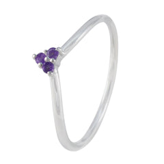 Ling delicate silver purple gemstone trilogy ring with three small round purple stones