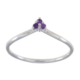Ling silver ring featuring a delicate purple gemstone trilogy ring design with three purple stones