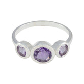 Ying silver purple gemstone trilogy ring featuring three oval purple gemstones with smooth bezel setting