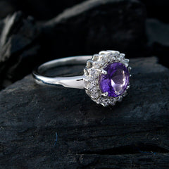 Lea Purple Halo Gemstone Ring with Silver Band