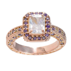 Elena Purple Halo Gemstone Ring with Rose Gold Finish