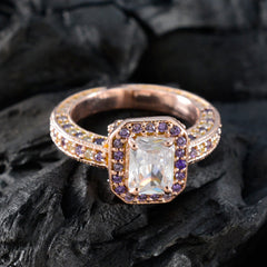 Elena Purple Halo Gemstone Ring with Rose Gold Finish