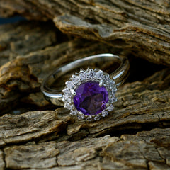 Lea Purple Halo Gemstone Ring with Silver Band