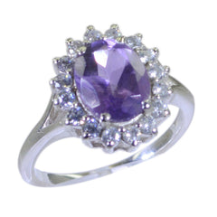 Genesis Purple Halo Gemstone Ring with Sterling Silver Amethyst Purple