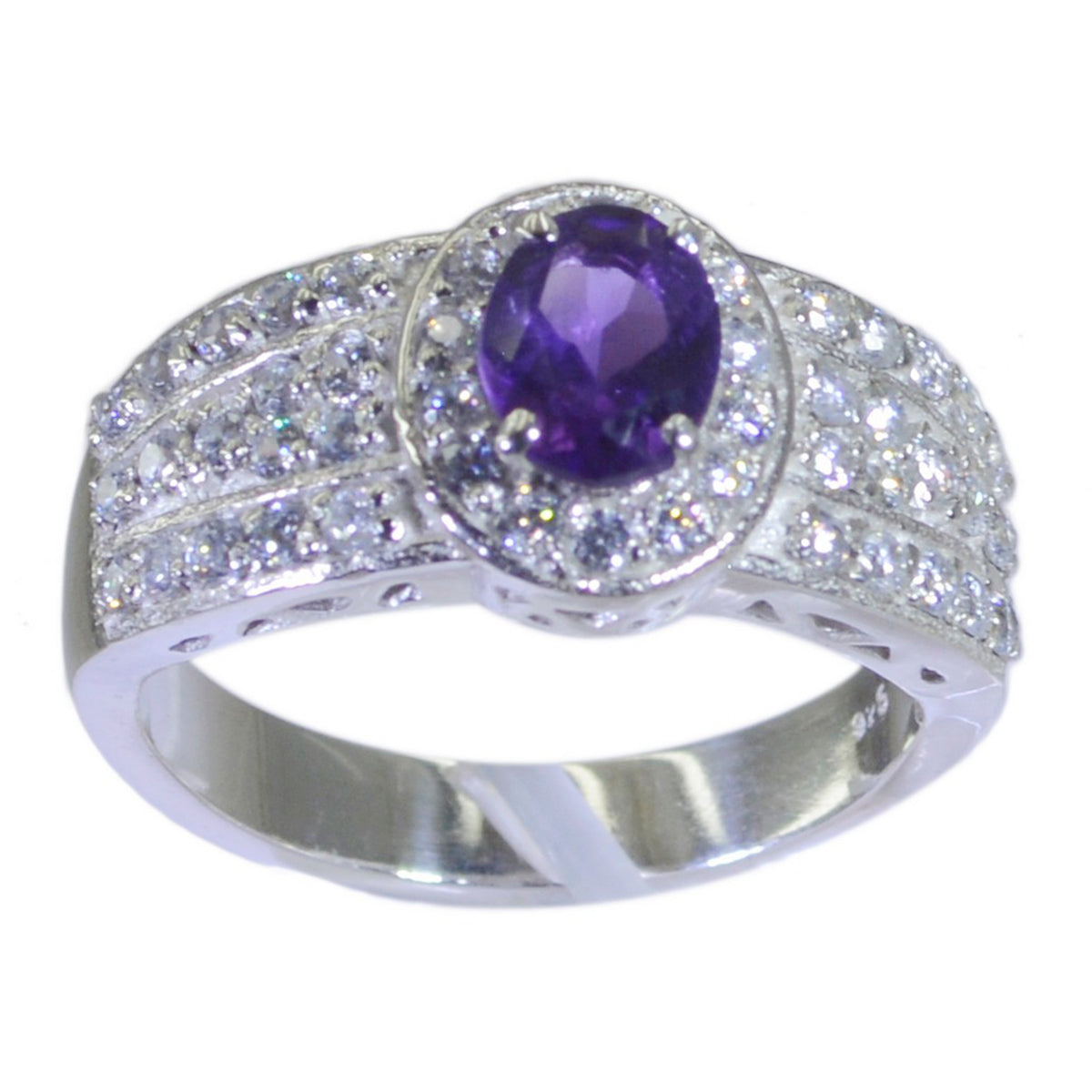 Putri Purple Halo Gemstone Ring with Sparkling Accents Amethyst Purple