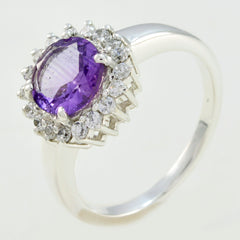 Lea Purple Halo Gemstone Ring with Silver Band