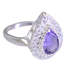 Siti Purple Halo Gemstone Ring with Silver Band