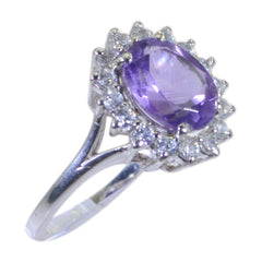 Genesis Purple Halo Gemstone Ring with Sterling Silver