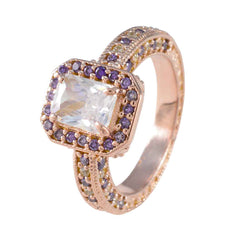 Elena Purple Halo Gemstone Ring with Rose Gold Finish
