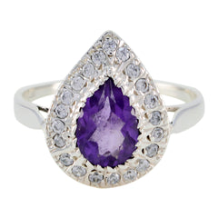 Siti Purple Halo Gemstone Ring with Silver Band