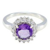 Lea Purple Halo Gemstone Ring with Silver Band Amethyst Purple