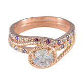 Liyana purple halo promise ring with rose gold band and sparkling central gemstone