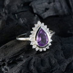 Mia Purple Halo Ring for Women with Pear Amethyst