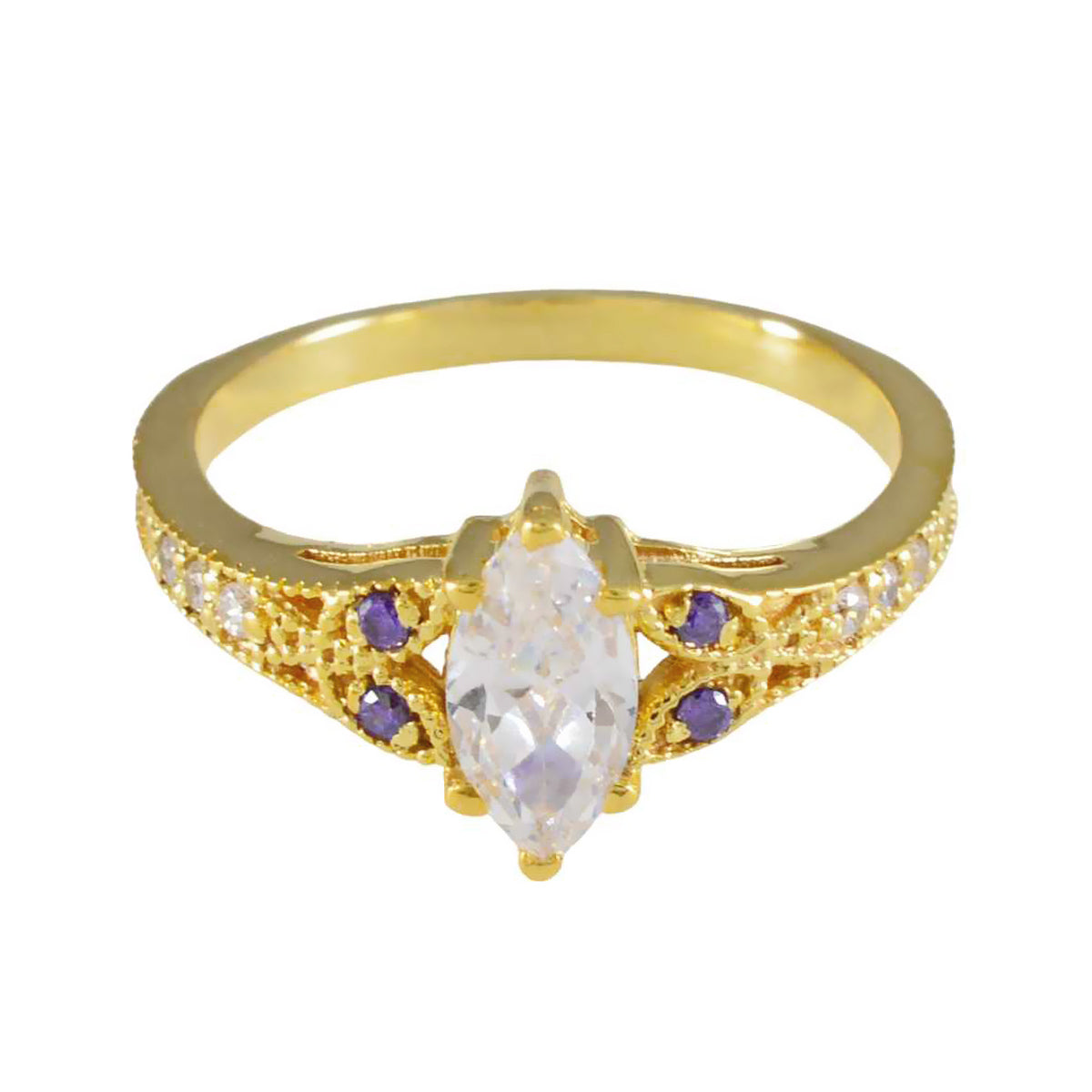Anna Purple Halo Ring for Women Gold Vintage Design Amethyst Purple