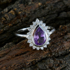 Mia Purple Halo Ring for Women with Pear Amethyst