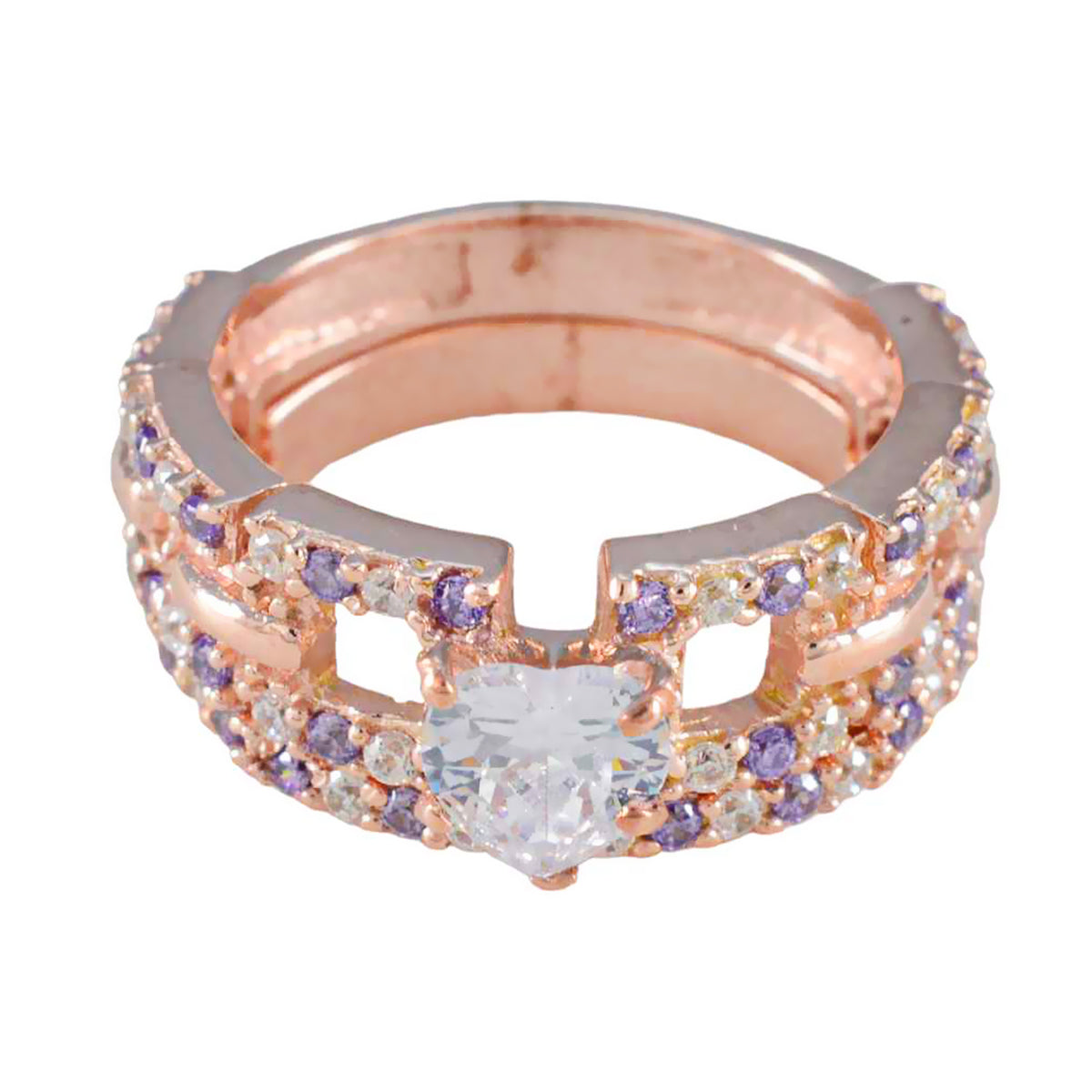 Yuki Purple Halo Ring for Women with Rose Gold Design Amethyst Purple