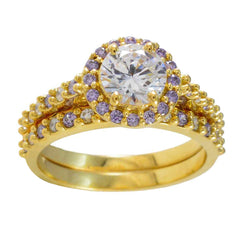 Dewi Purple Halo Ring Gold Plated Gemstone Ring