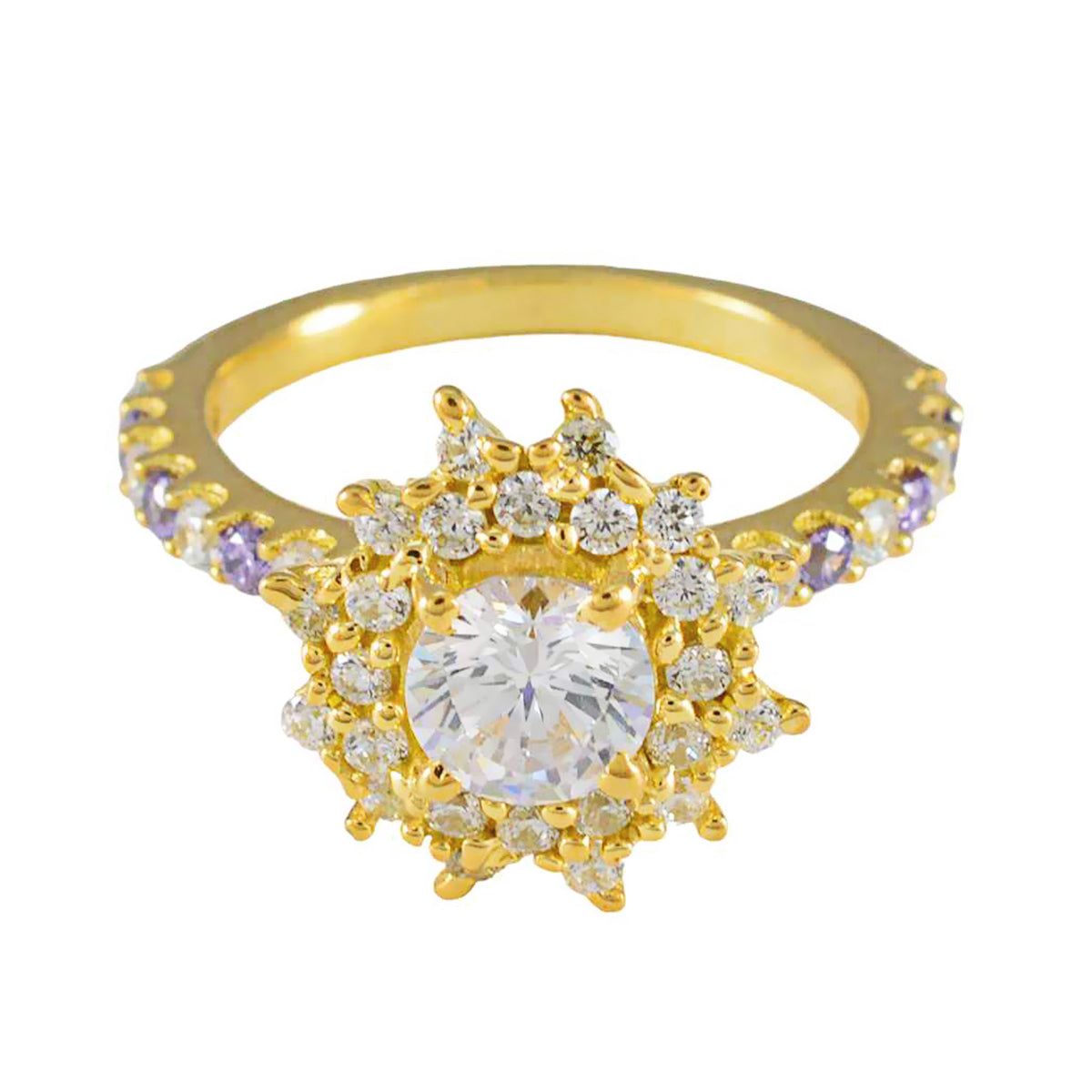 Ida Purple Halo Ring Gold Plated Gemstone Sparkle Amethyst Purple