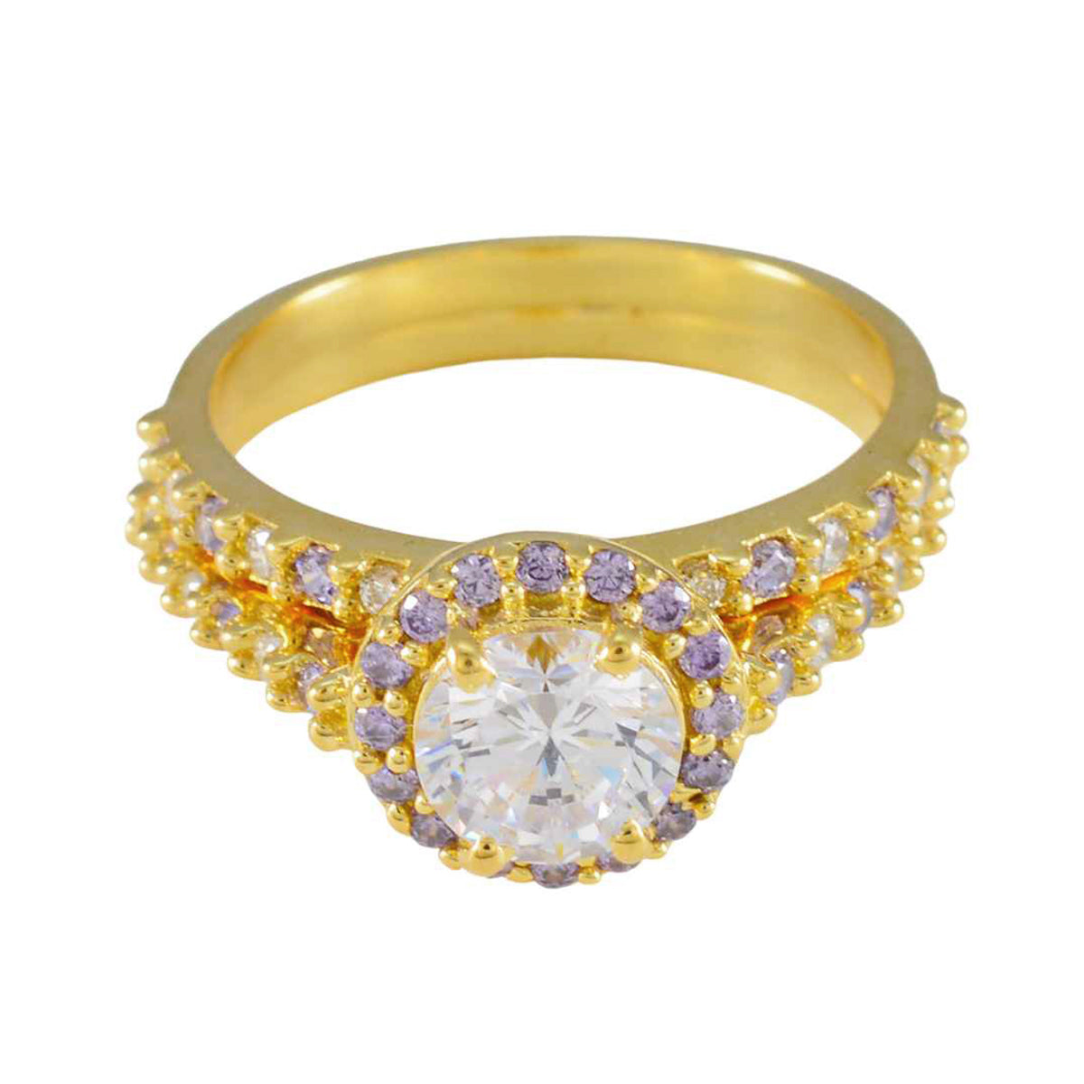 Dewi Purple Halo Ring Gold Plated Gemstone Ring Amethyst Purple