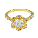 Constanza Purple Halo Ring Gold Plated Floral Design Amethyst Purple