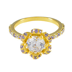 Constanza Purple Halo Ring Gold Plated Floral Design Amethyst Purple