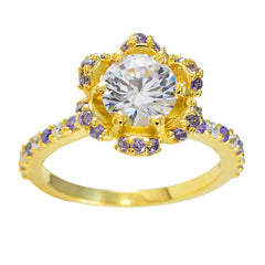Constanza Purple Halo Ring Gold Plated Floral Design