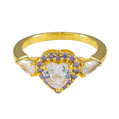 Dewi Purple Halo Ring Gold Heart-Shaped Gemstone Amethyst Purple