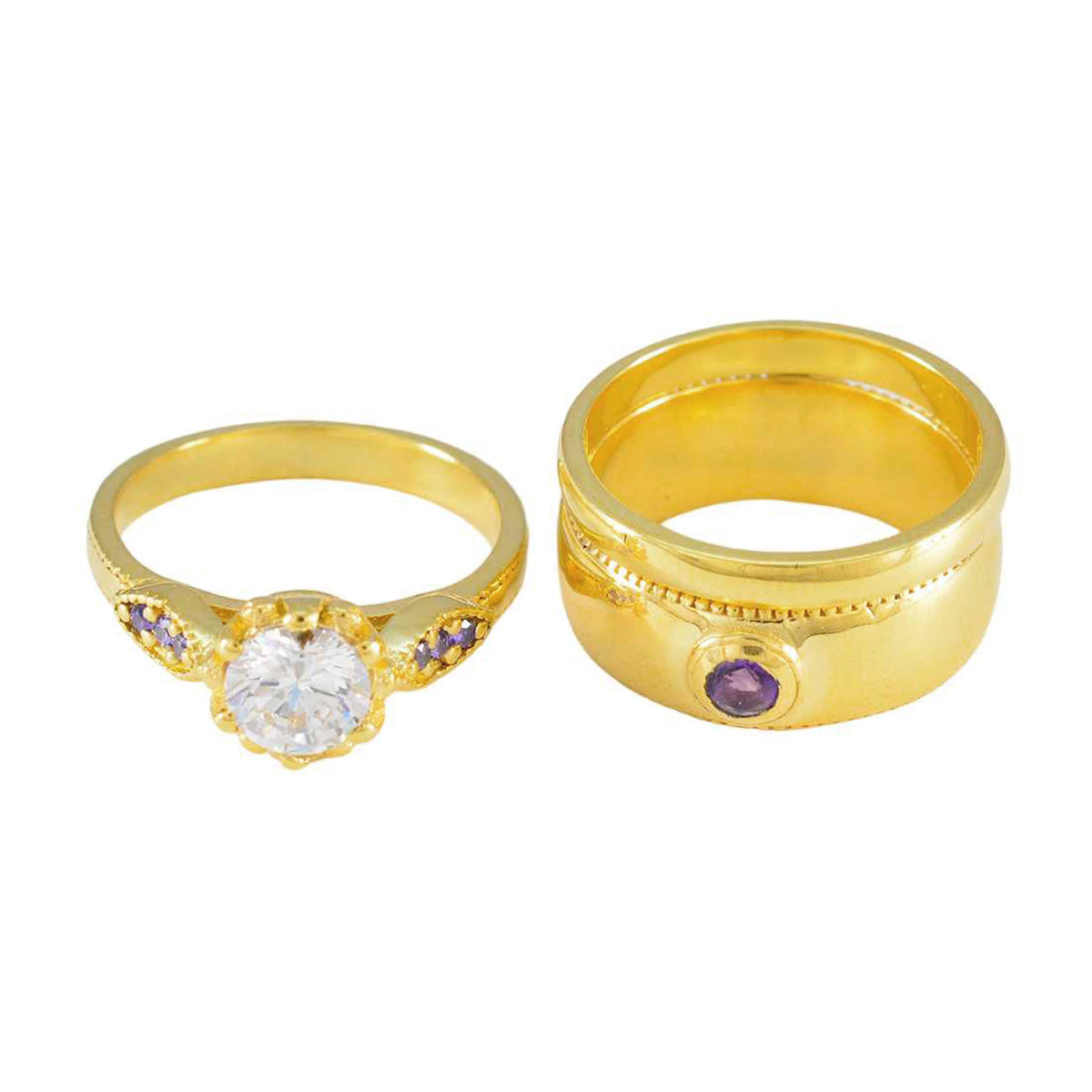 Siti Purple Halo Ring Gold Plated Gemstone Band Amethyst Purple