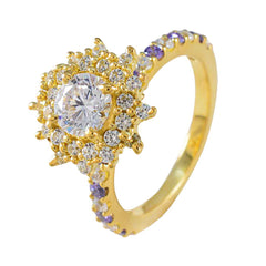 Ida Purple Halo Ring Gold Plated Gemstone Sparkle