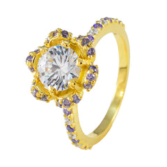Constanza Purple Halo Ring Gold Plated Floral Design