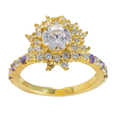 Ida Purple Halo Ring Gold Plated Gemstone Sparkle