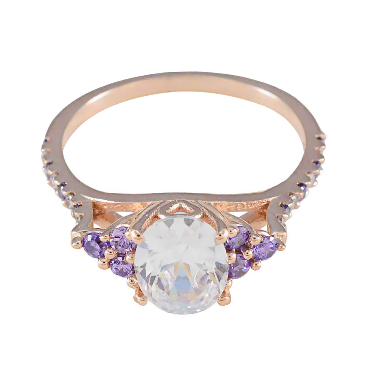 Ellie Purple Halo Ring with Radiant Gemstone Accent Amethyst Purple
