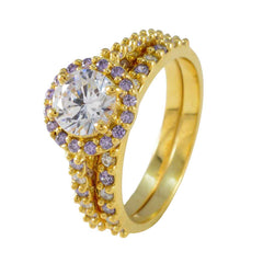 Dewi Purple Halo Ring Gold Plated Gemstone Ring