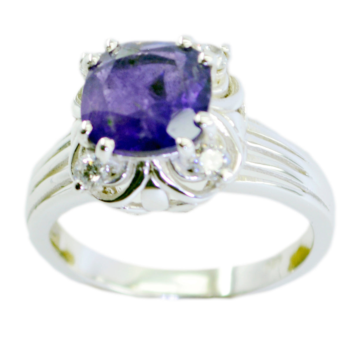 Skylar Elegant Purple Halo Ring with Silver Setting Amethyst Purple