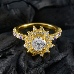 Ida Purple Halo Ring Gold Plated Gemstone Sparkle