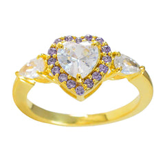 Dewi Purple Halo Ring Gold Heart-Shaped Gemstone