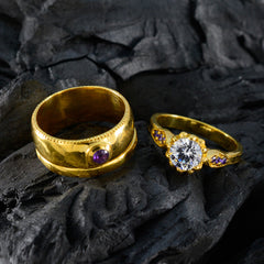 Siti Purple Halo Ring Gold Plated Gemstone Band